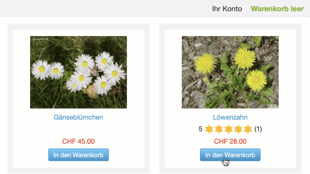 Nach dem Hinzufügen zum Warenkorb auf der Seite bleiben